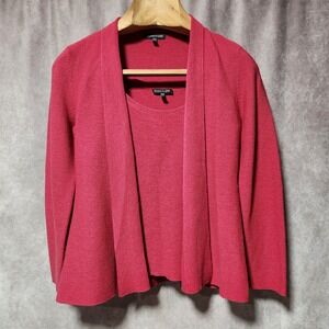 Eileen Fisher Raspberry Pink 100% Wool Cardigan and Tank Twin Sweater Set S